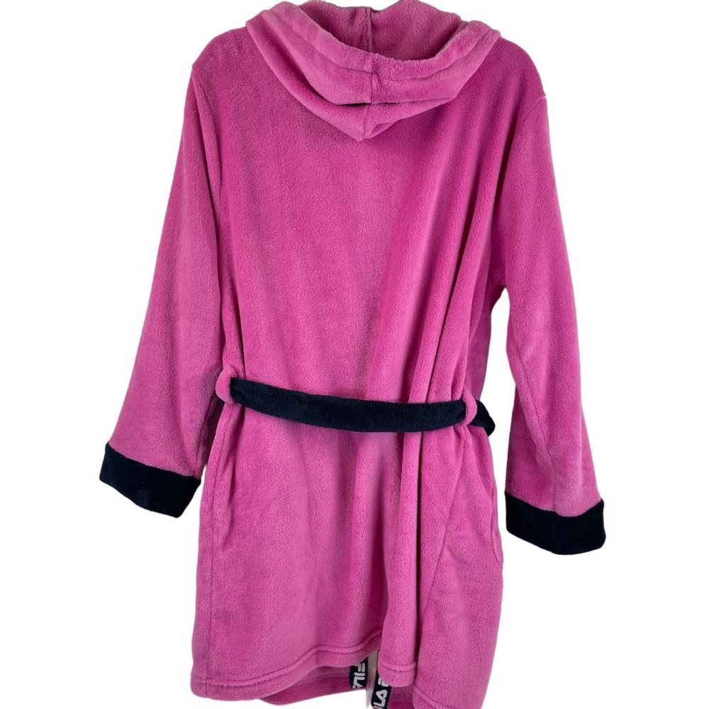 FILA Pink/Black Fleece Hooded Robe Logo Spell Out Trim Size Medium - Picture 4 of 11